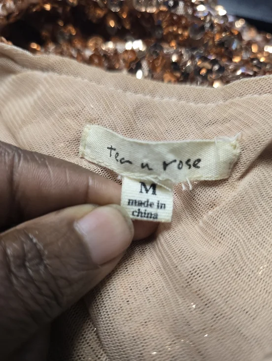Tea n Rose Rose Gold Sequin Mini Dress Sz. M - Picture 3 of 7